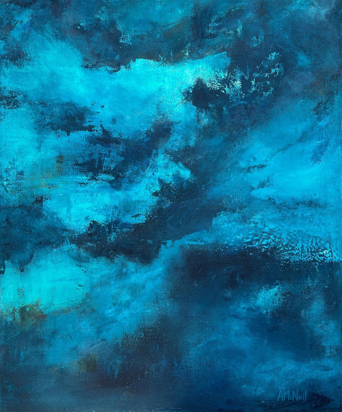 Into the Deep, abstract painting from the Mediterranean Blues series by Anja McNeil